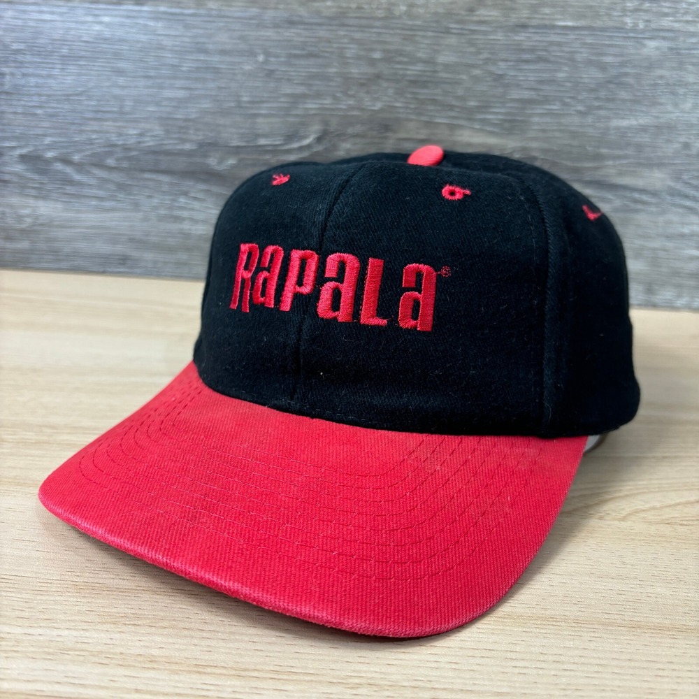 Vintage Rapala Hat Cap Snap Back Black‎ Red Fish Fishing One Size Outdoors 90s
